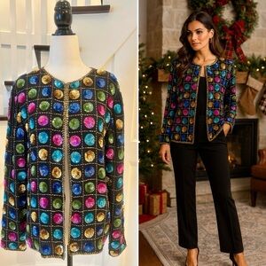 Host Pick! FABULOUS Hand-Beaded Sequins Jacket 100% Silk